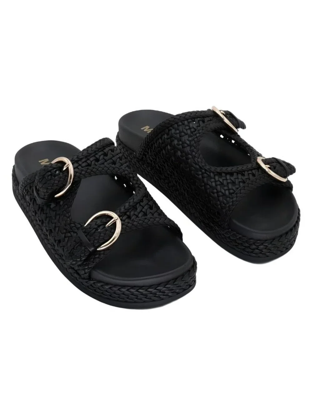 MIA Womens Trendy Woven Double Buckle Black Platform Slide Sandals Size 7.5M
